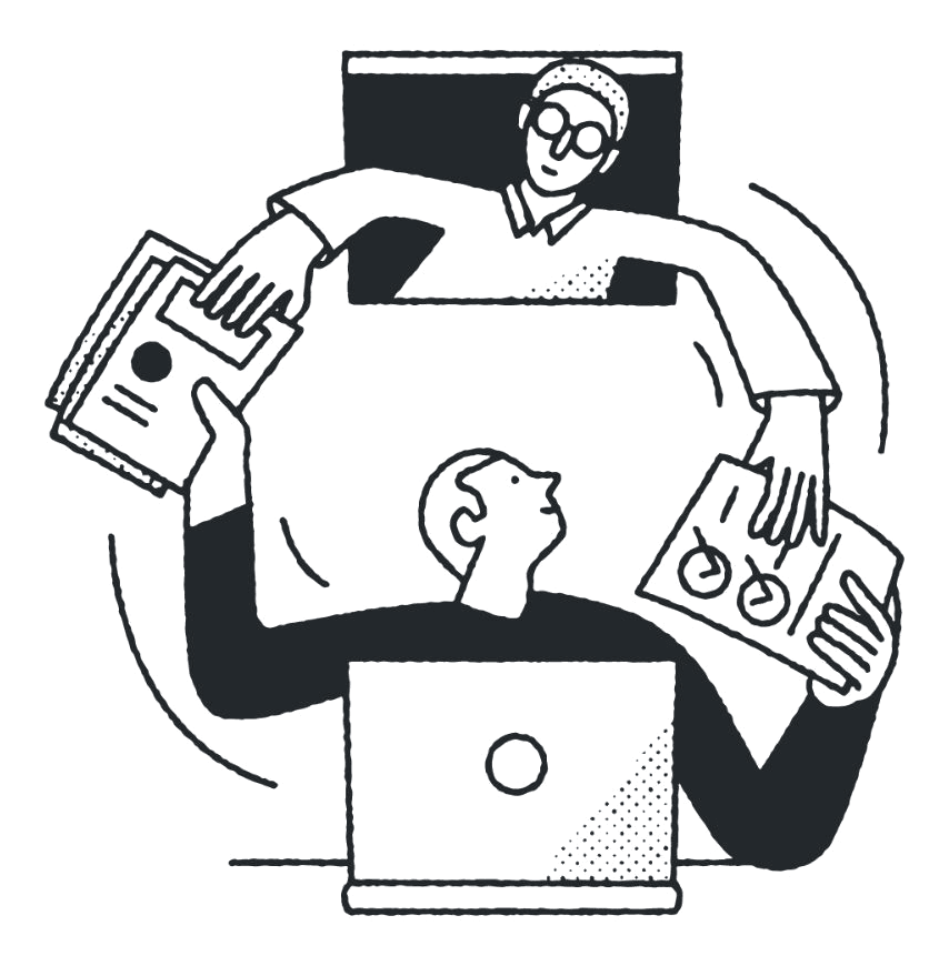 Two people reviewing documents on a video call