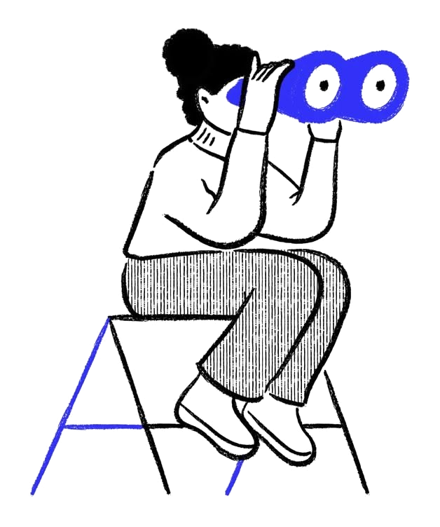 Illustration of a person looking through binoculars