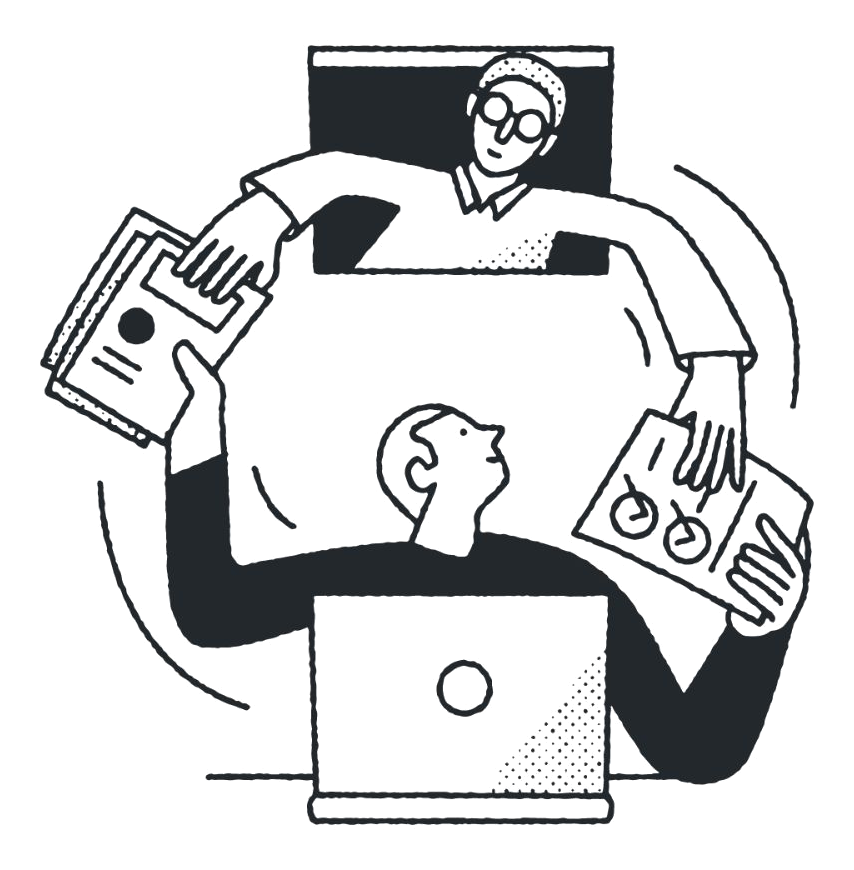 Illustration of people reviewing workflow documents
